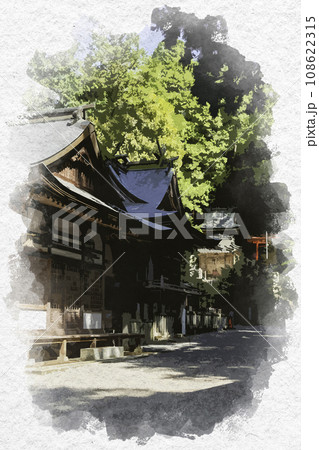 水彩画風 高岡神社 社殿 岡山県真庭市 水彩画風 高岡神社 社殿 岡山県真庭市 108622315