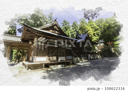 水彩画風　高岡神社　社殿　岡山県真庭市 108622316