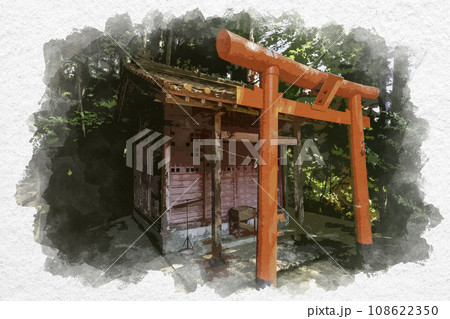 水彩画風　高岡神社　伏見稲荷社　岡山県真庭市 108622350