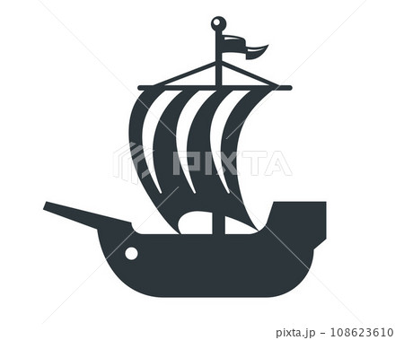 black icon old ship. 108623610