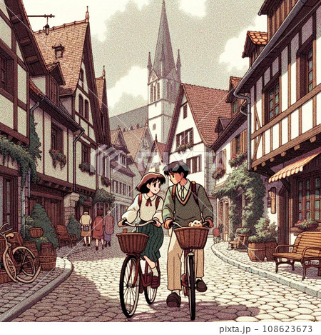 学校終わりに自転車を漕ぎながら帰る青春の一ページ 108623673