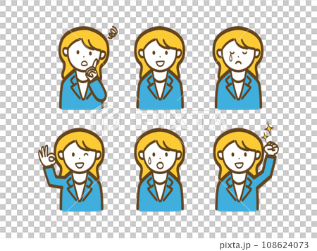 Simple female office worker illustration set by pose_Blue suit 2 Simple female office worker illustration set by pose_Blue suit 2 108624073