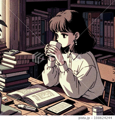 部屋で勉強しながら人生に疲れたような顔をして考え事をしているOL女性 108624244