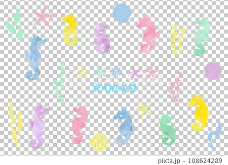 彩色水彩風格海馬插圖集 彩色水彩風格海馬插圖集 108624289