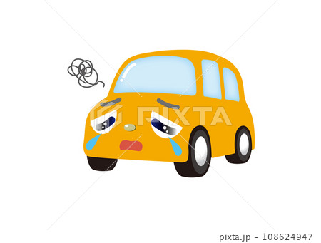 しょんぼりして泣いている、かわいいイエローの車 108624947
