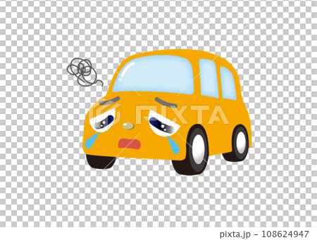 A cute yellow car that is depressed and crying 108624947