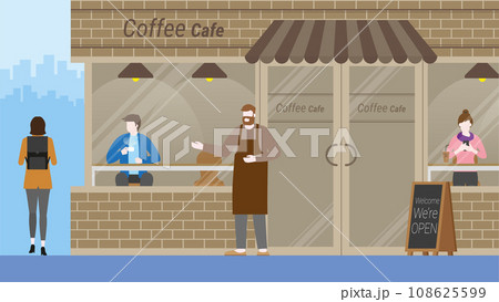 Front shop of coffee cafe. Small business owner. 108625599