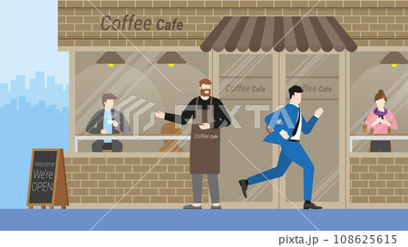 Business man run through coffee cafe without interested. Hurry up 108625615