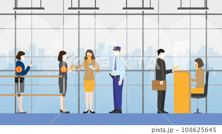 Security guard and officer at temperature checkpoint and hand sanitizer 108625645