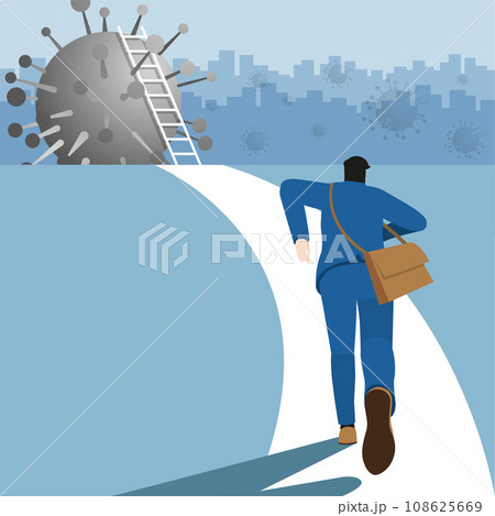 Businessman run to the virus for climb the ladder and step over across Businessman run to the virus for climb the ladder and step over across 108625669