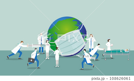 The world wearing surgical mask with sick. Medical staff doctors and nurses The world wearing surgical mask with sick. Medical staff doctors and nurses 108626061