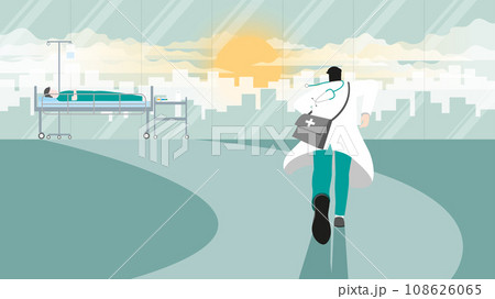 Back view of medical emergency case concept. The doctor suddenly run 108626065