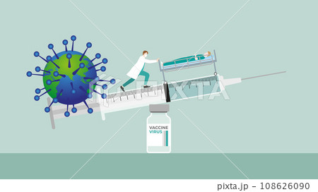 Doctor keeping balance of syringe on vaccine bottle for virus and infected patient Doctor keeping balance of syringe on vaccine bottle for virus and infected patient 108626090