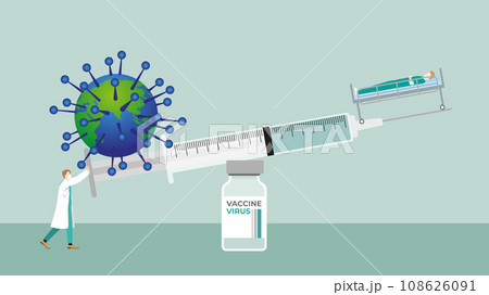 Medical case concept. Doctor keeping balance of syringe on vaccine bottle 108626091