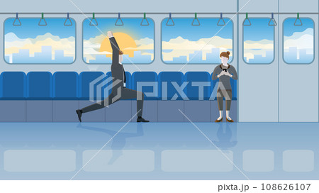 Office people relaxation after work. Yoga posture businessman does yoga pose balance in train 108626107