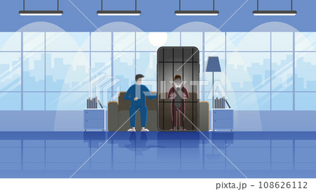 One of couple addict social network using application in mobile phone like a prisoner in jail 108626112