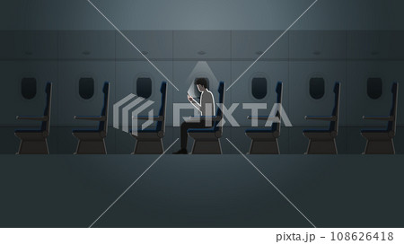 Employee salaryman working with a smartphone in a plane 108626418