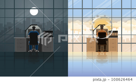 A man quarantine and work from home at night without vaccination A man quarantine and work from home at night without vaccination 108626464