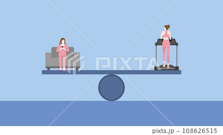 Physical strength is the exercise of running on a treadmill with the other side a woman sit on a sofa and use a smartphone to relax and relieve stress. Physical strength is the exercise of running on a treadmill with the other side a woman sit on a sofa and use a smartphone to relax and relieve stress. 108626515