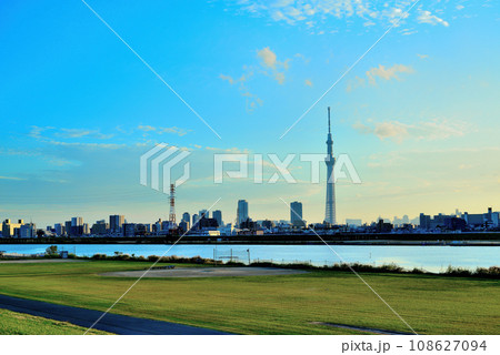 堀切水辺公園荒川土手から観る東京スカイツリーの風景 108627094