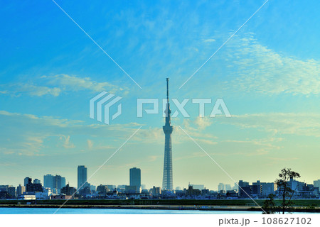 堀切水辺公園荒川土手から観る東京スカイツリーの風景 108627102