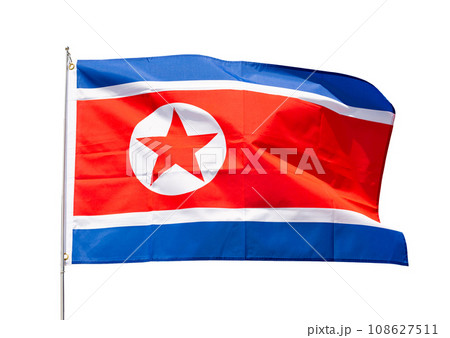Flag of North Korea flutters on flagpole 108627511
