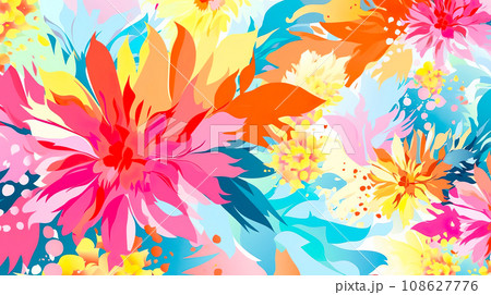 カラフルな花柄のイラスト背景「AI生成画像」 108627776