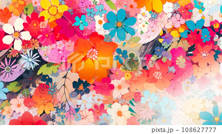 カラフルな花柄のイラスト背景「AI生成画像」 108627777