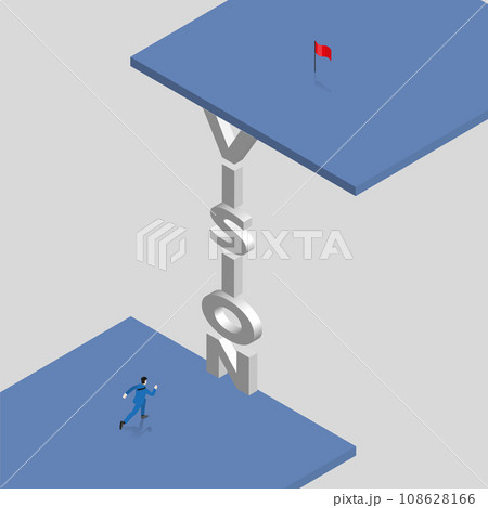 A businessman climbing up a VISION ladder. A businessman climbing up a VISION ladder. 108628166