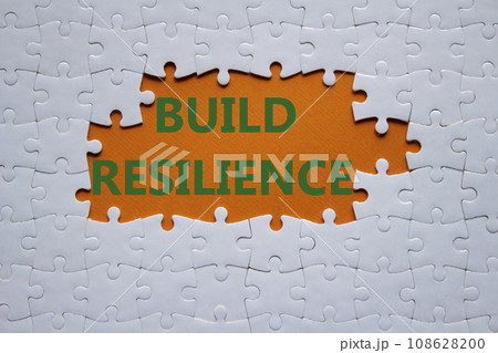 Build resilience symbol. White puzzle with words Build resilience. Beautiful orange background. Business and Build resilience concept. Copy space. Build resilience symbol. White puzzle with words Build resilience. Beautiful orange background. Business and Build resilience concept. Copy space. 108628200
