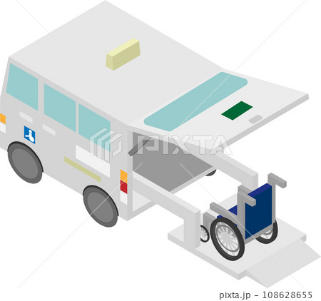 アイソメトリックな介護タクシーと車椅子 108628655