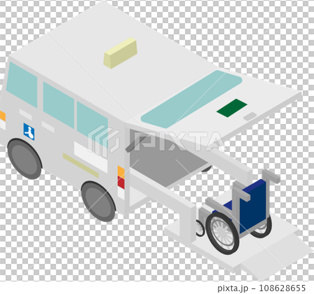 アイソメトリックな介護タクシーと車椅子 108628655