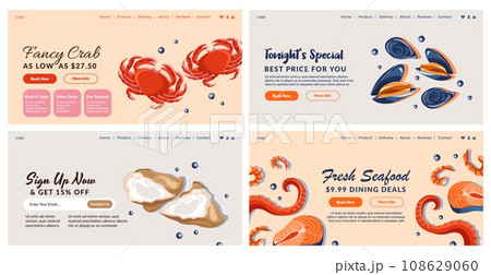 Landing page set for seafood restaurant offer Landing page set for seafood restaurant offer 108629060