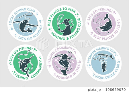 Round label set for fishing club advertising 108629070