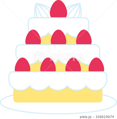 かわいいケーキのイラスト_三段重ねの苺のホールケーキ 108629074