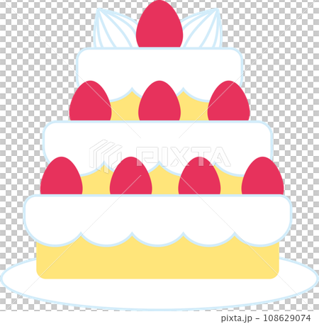 かわいいケーキのイラスト_三段重ねの苺のホールケーキ 108629074
