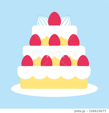 かわいいケーキのイラスト_三段重ねの苺のホールケーキ 108629075