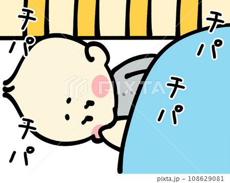 布団に寝て指しゃぶりをする赤ちゃんのイラスト素材 布団に寝て指しゃぶりをする赤ちゃんのイラスト素材 108629081