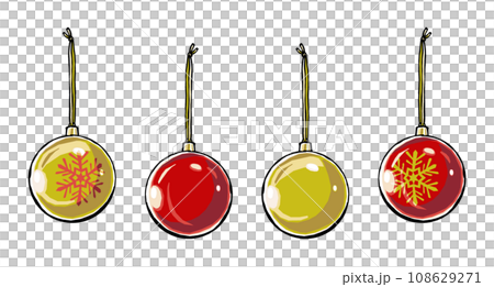 無地と雪模様の赤と金のメタリック塗装の4つのクリスマスボール