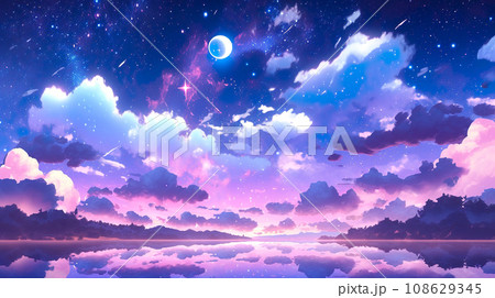 幻想的な美しい空と雲のアニメ風イラスト「AI生成画像」 108629345
