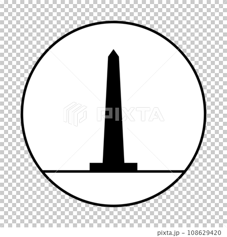 vector of obelisk with glyph monument outline icon in circle vector no people. silhouette line art monument black and white. 108629420