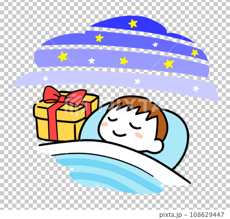 Christmas present placed on sleeping boy's bedside 108629447