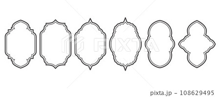 Ramadan window and door frames. Islamic arches with ornament. Oriental design elements. Arabesque and turkish outline labels. Vector decor set Ramadan window and door frames. Islamic arches with ornament. Oriental design elements. Arabesque and turkish outline labels. Vector decor set 108629495