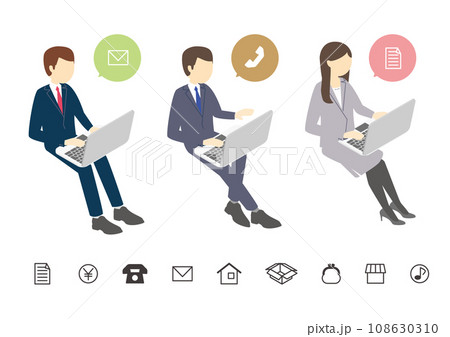 ノートパソコンを操作するビジネススーツの男女 108630310