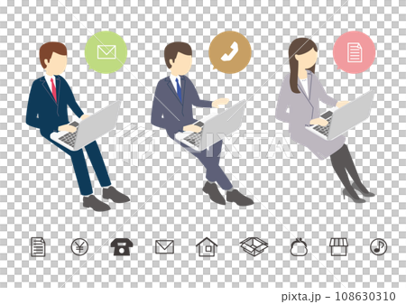 A man and a woman in business suits operating a laptop computer 108630310