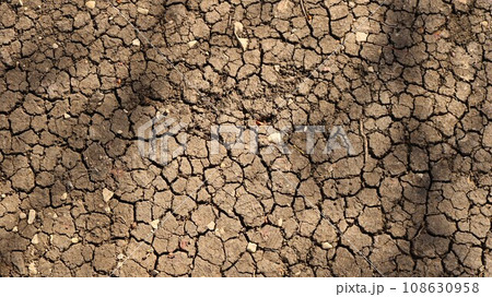 barren dry soil with cracked crust as a natural background on the theme of climate change and drought in agriculture, graphic texture of dried out earth in cracks in sunlight barren dry soil with cracked crust as a natural background on the theme of climate change and drought in agriculture, graphic texture of dried out earth in cracks in sunlight 108630958