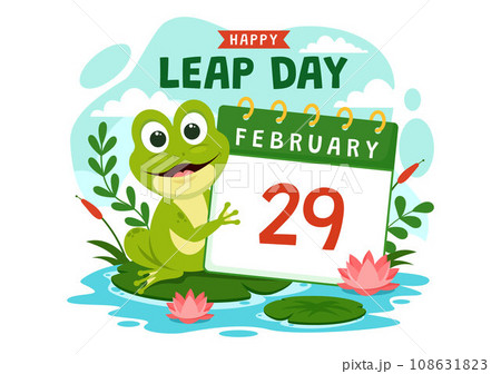 Happy Leap Day Vector Illustration on 29 February with Jumping Frogs and Pond Background in Holiday Celebration Flat Cartoon Design Happy Leap Day Vector Illustration on 29 February with Jumping Frogs and Pond Background in Holiday Celebration Flat Cartoon Design 108631823