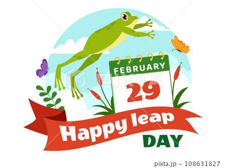 Happy Leap Day Vector Illustration on 29 February with Jumping Frogs and Pond Background in Holiday Celebration Flat Cartoon Design 108631827