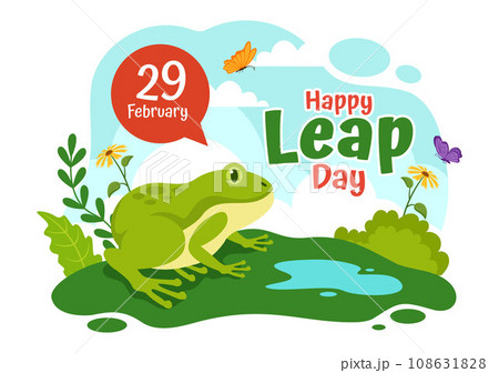 Happy Leap Day Vector Illustration on 29 February with Jumping Frogs and Pond Background in Holiday Celebration Flat Cartoon Design Happy Leap Day Vector Illustration on 29 February with Jumping Frogs and Pond Background in Holiday Celebration Flat Cartoon Design 108631828