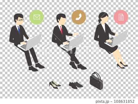 Men and women in recruitment suits operating laptops Men and women in recruitment suits operating laptops 108631852